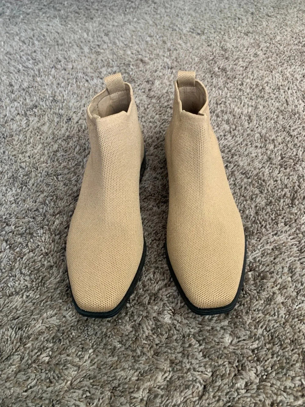 Vivaia Ryan Knit Ankle Boot Booties Square Toe 39 or 8 Carmel LightBrown Shoes